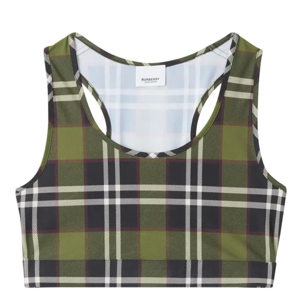 Burberry Checked Cropped Tank Top Green XS